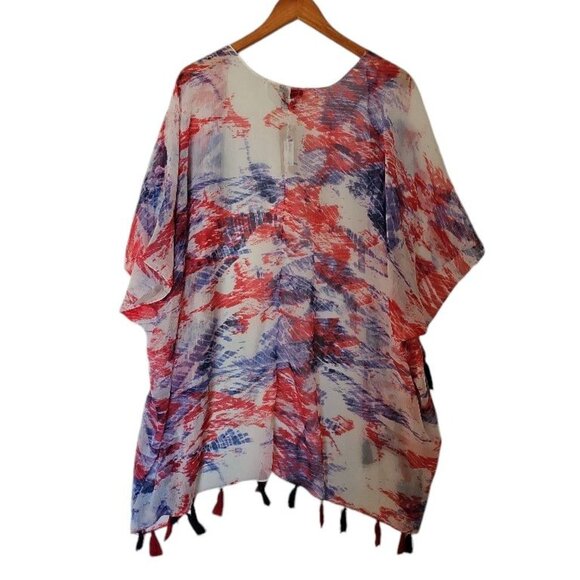 Steve Madden Boho Tassel Kimono Cover Up Geometric Red White Blue One Size NWT - Picture 7 of 9